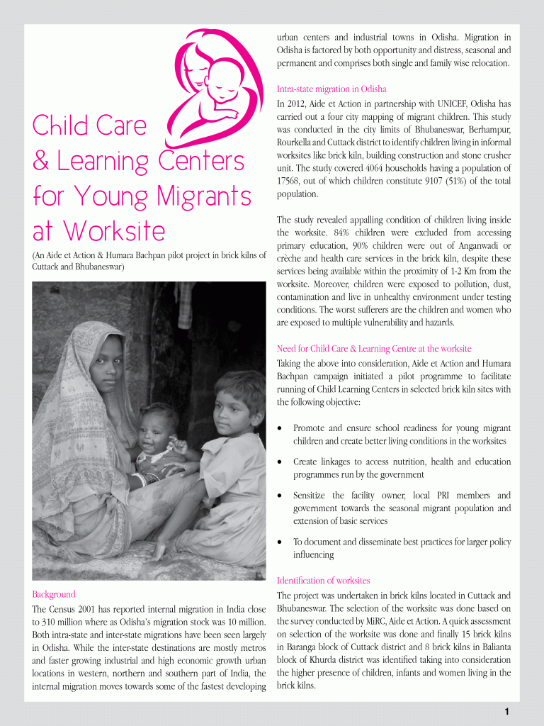 Child Care & Learning Centers for Young Migrants at Worksites